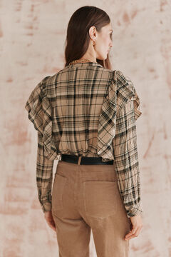 Hoss Intropia Clarisa. Blusa cuados volante. Beige