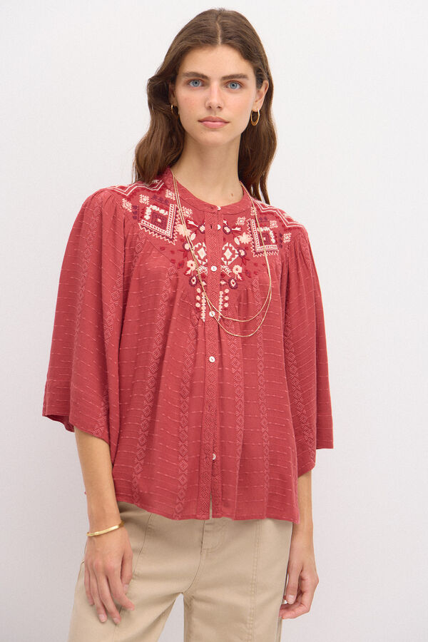 Hoss Intropia Claudia. Blusa pechera bordada. rojo