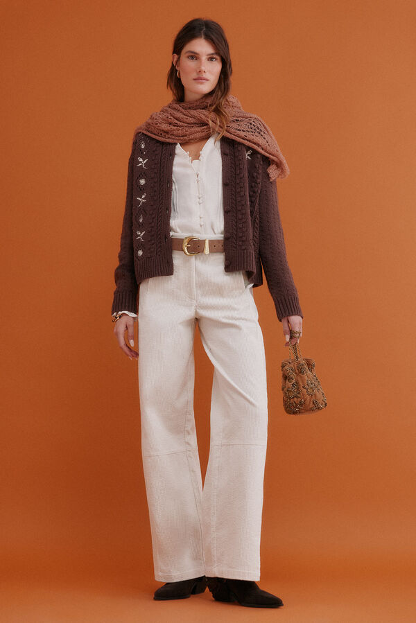 Hoss Intropia Ilena. Casaco de malha bordado Castanho