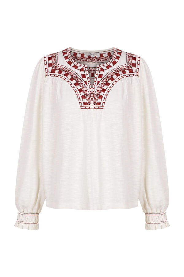 Hoss Intropia Fabiana. Camiseta bordado em contraste. Ecru