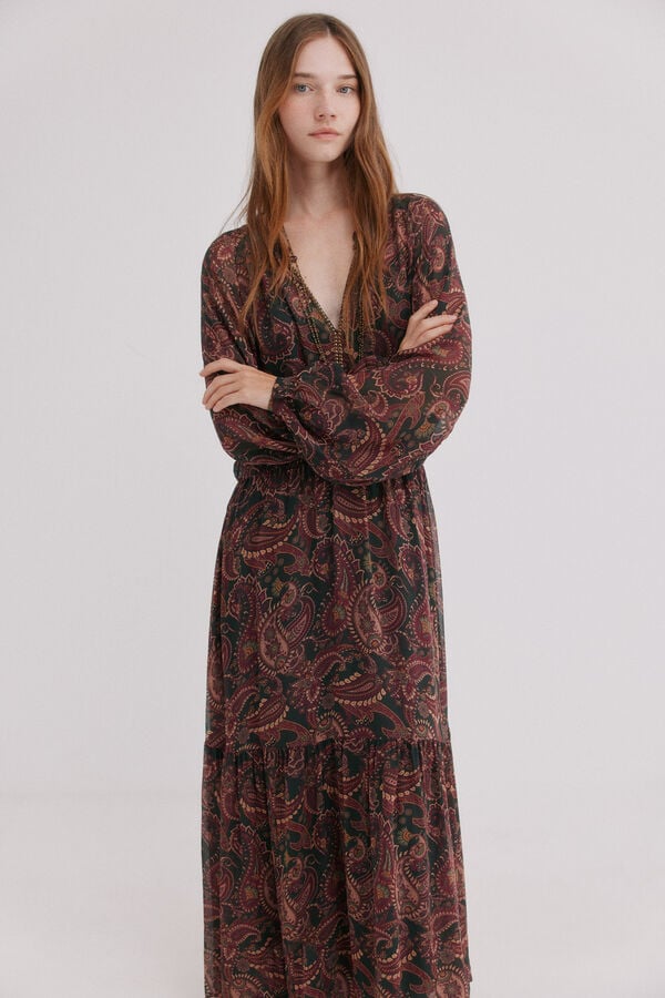 Hoss Intropia Alessandra.Vestido fluido Estampado granate