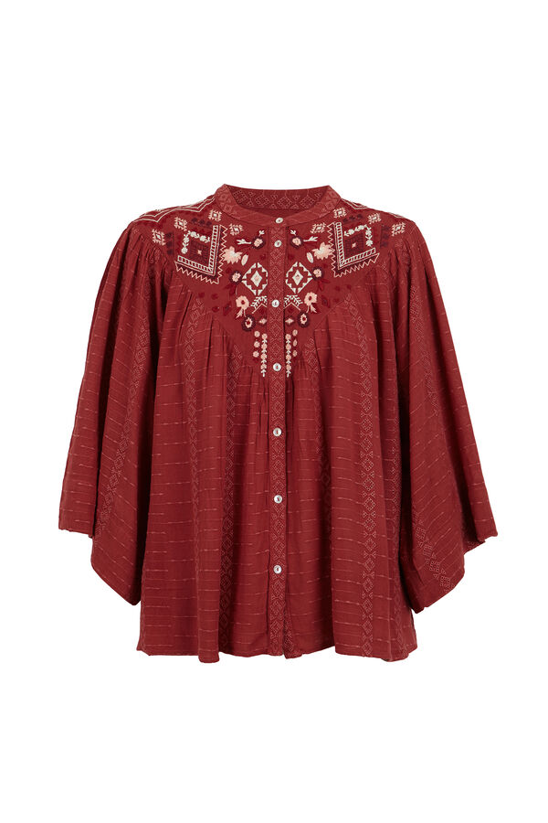 Hoss Intropia Claudia. Blusa bordada no peito. Vermelho