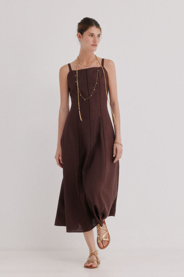 Hoss Intropia Antonela. Vestido midi em linho Castanho