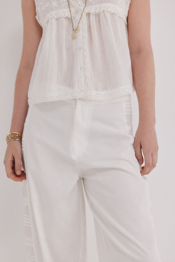 Hoss Intropia P&iacute;a. Cal&ccedil;a de cintura m&eacute;dia bordada Branco
