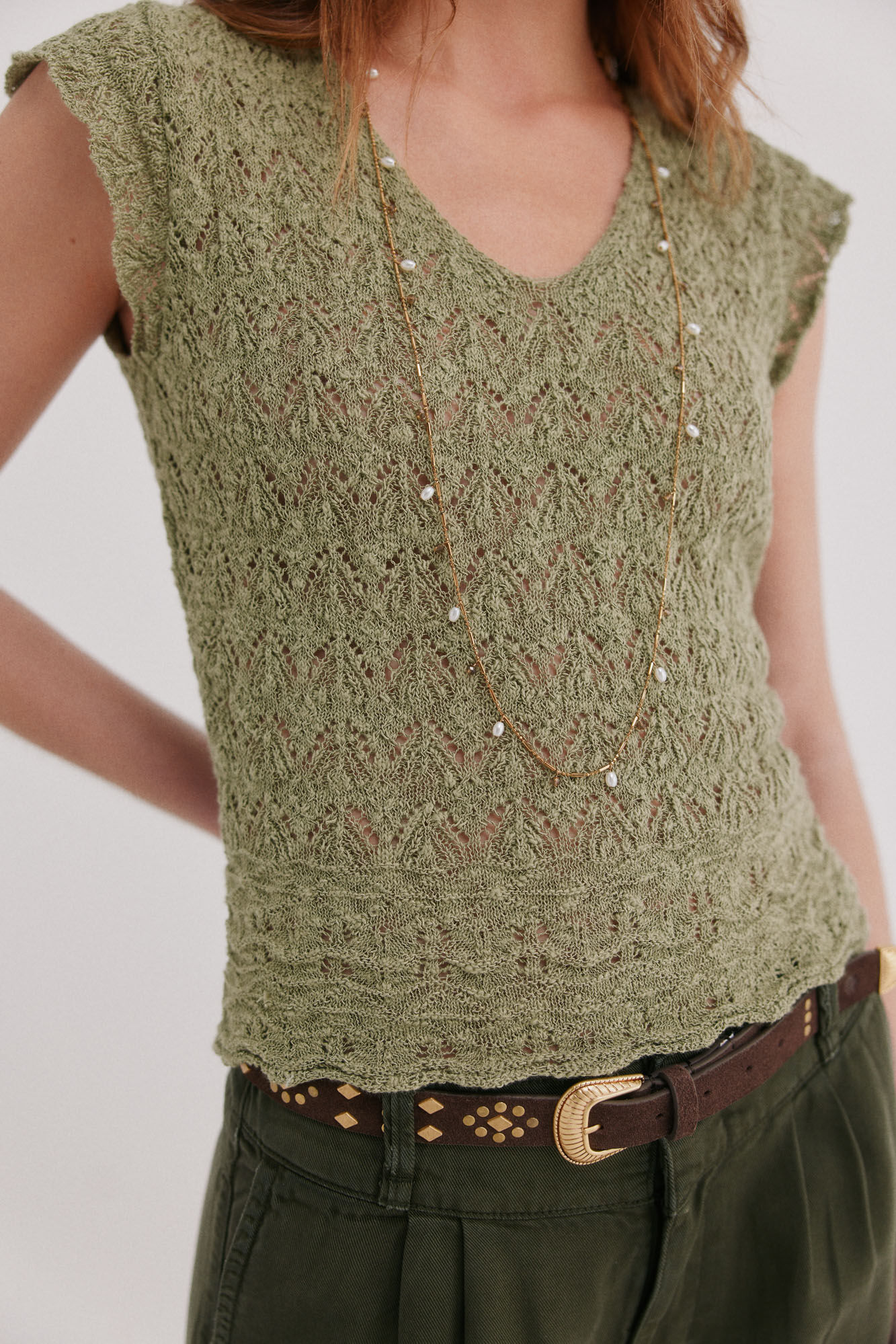 Hoss Intropia Isa. Top malha rendada