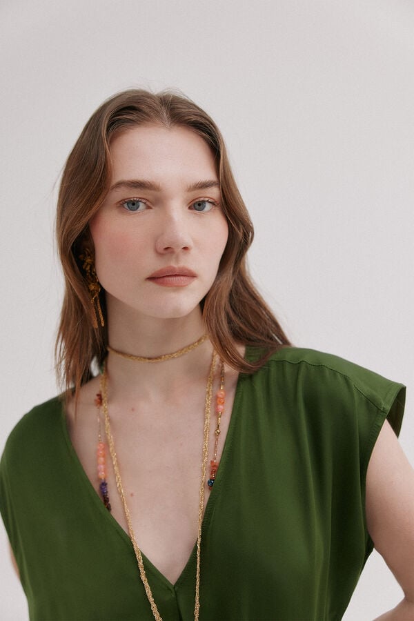 Hoss Intropia Amelia. Vestido midi drapeado Kaki