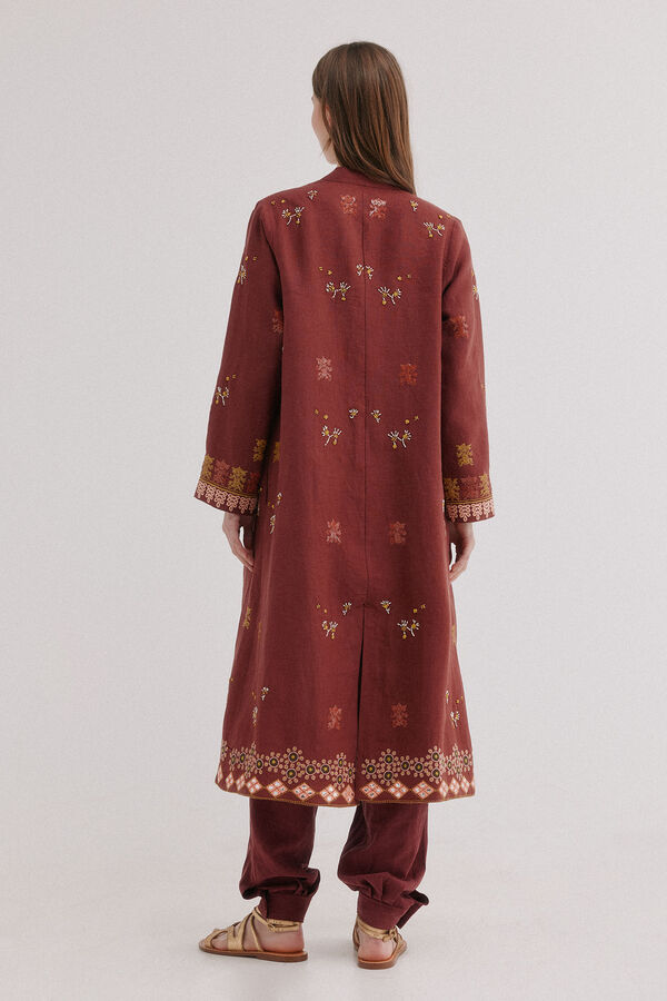 Hoss Intropia Entra. Kimono de lino largo Granate