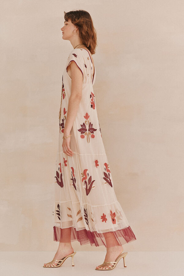Hoss Intropia Luna. Vestido tul bordado. Beige