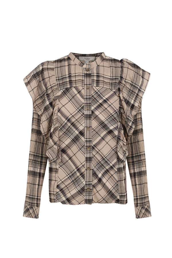 Hoss Intropia Clarisa. Blusa quadrada com folho. Beige