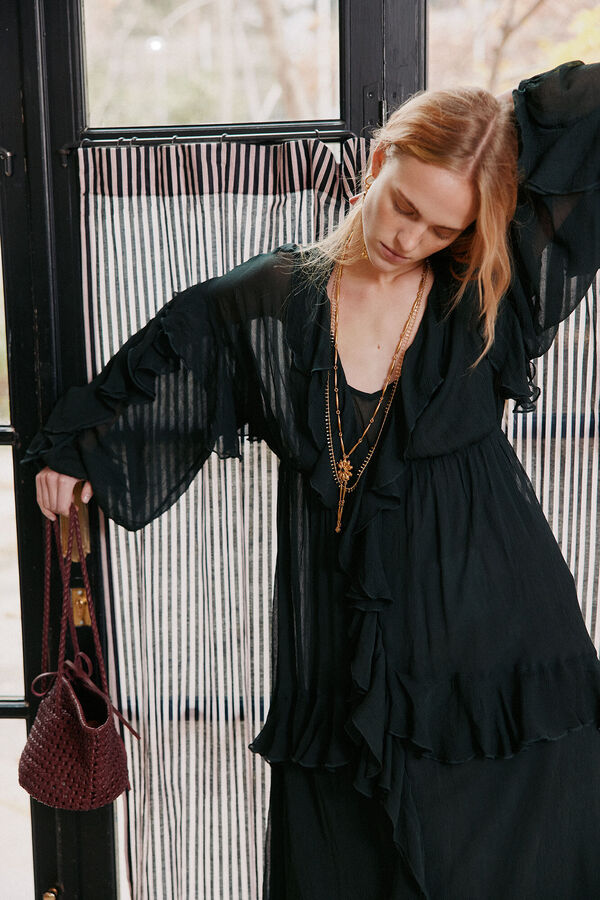 Hoss Intropia Laura. Vestido volantes midi. Verde