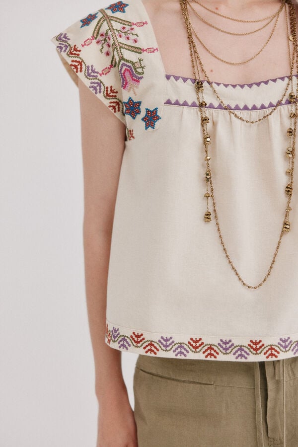 Hoss Intropia Blusa com bordados florais Cali. Subiu