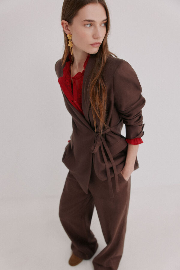 Hoss Intropia Elaine. blazer gola de lapela Castanho