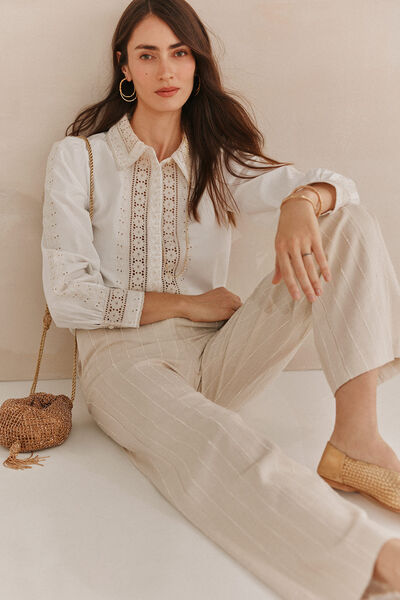 Hoss Intropia Petra. Pantalones pinza Marfil