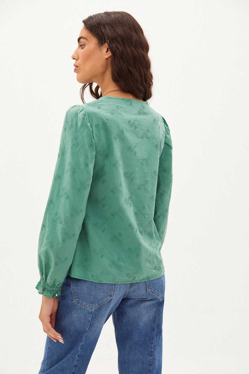 Hoss Intropia Romina. Camisa de algodón bordada Verde