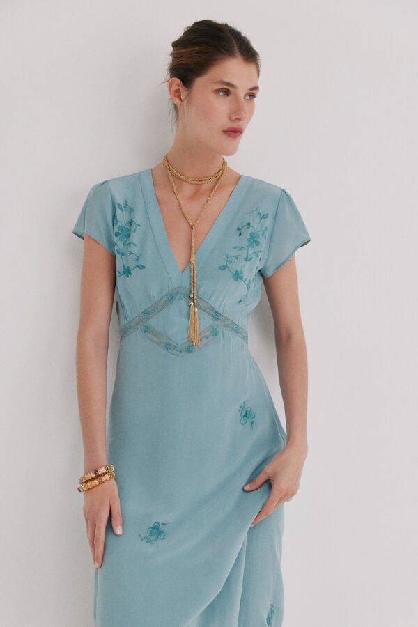 Hoss Intropia Ainhoa. Vestido bordado Azul