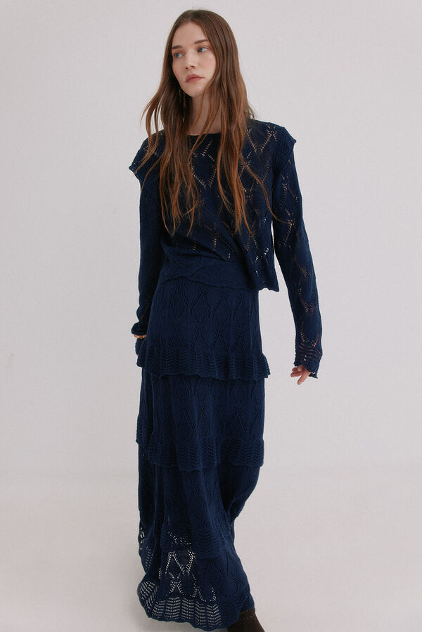 Hoss Intropia Renata. Falda midi tricot Azul marino