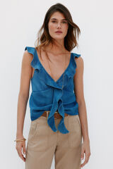 Hoss Intropia Blusa com babado Azul