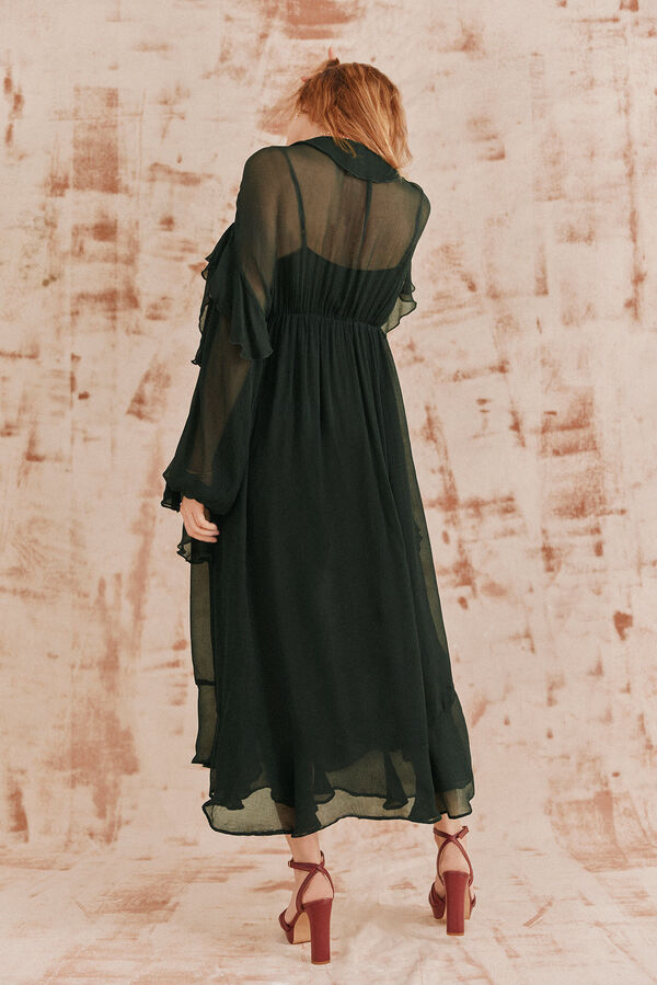 Hoss Intropia Laura. Vestido volantes midi. Verde