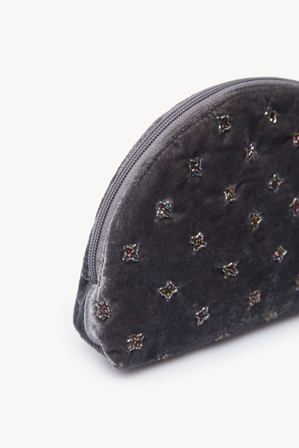 Hoss Intropia Leonor. Cartera terciopelo abalorios Gris
