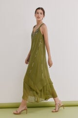 Hoss Intropia Aurore.Vestido abalorios Kaki