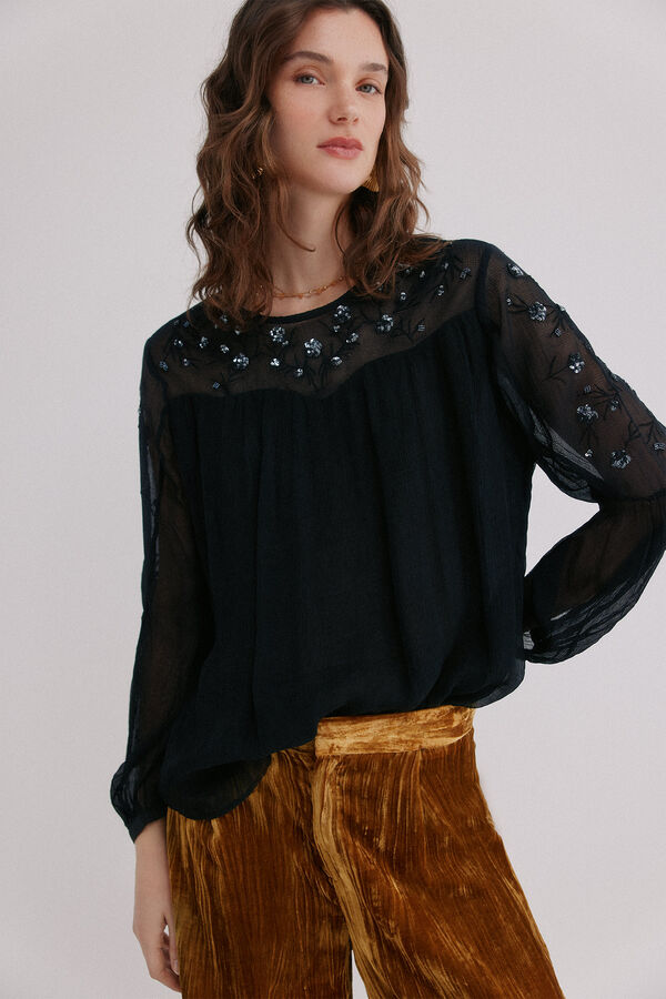 Hoss Intropia Claire. Blusa bordada Azul