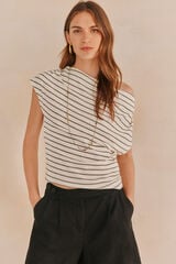 Hoss Intropia Miranda. Camiseta escote drapeado Marfil