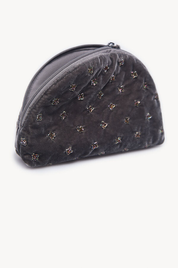 Hoss Intropia Leonor. Cartera terciopelo abalorios Gris