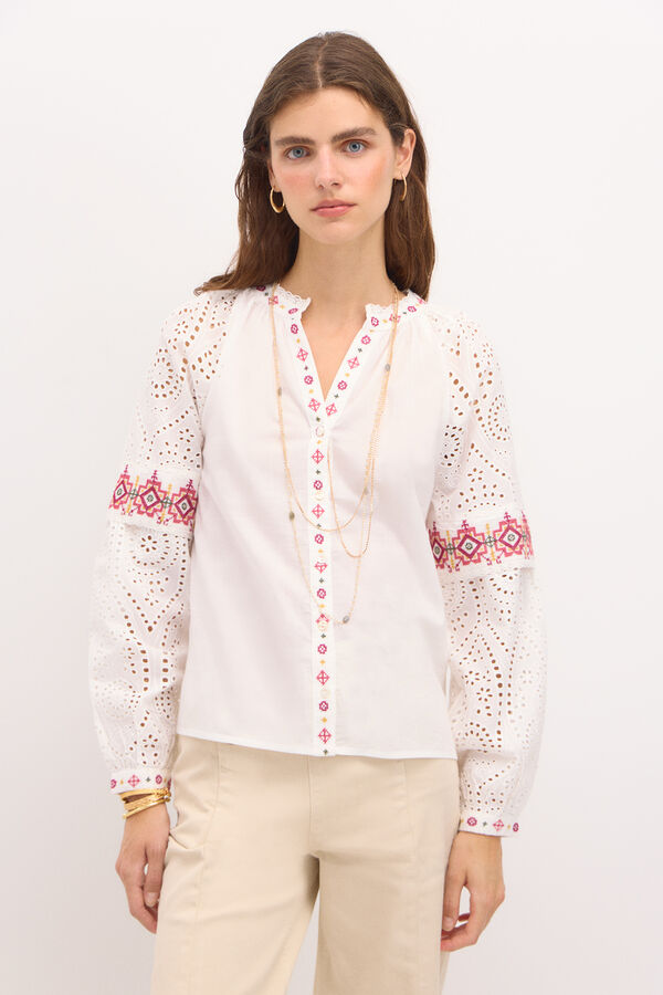 Hoss Intropia Rebeca. Camisa bordada. Blanco