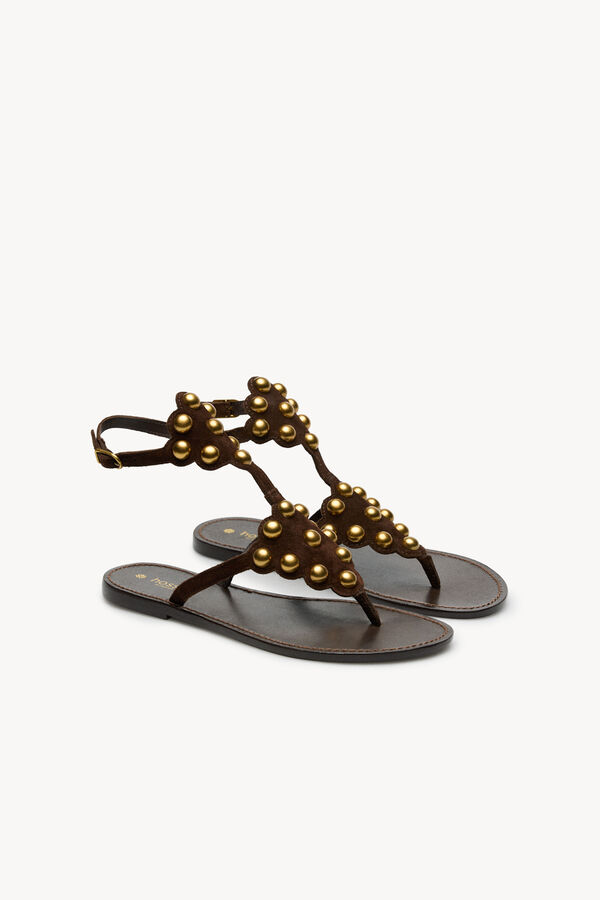 Hoss Intropia Maisa. Sand&aacute;lias com pe&ccedil;as met&aacute;licas em pele Castanho