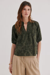 Hoss Intropia Celia. Blusa bordado floral Kaki
