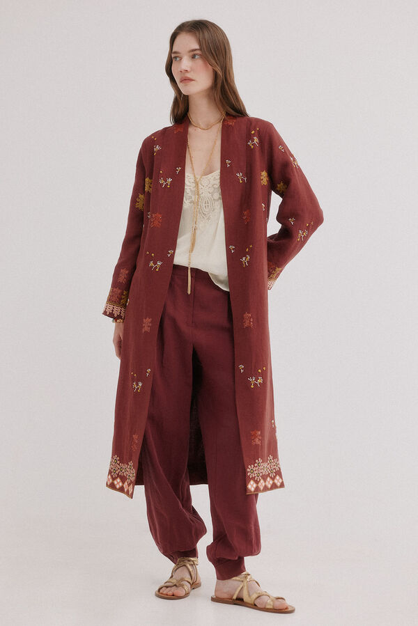 Hoss Intropia Entra. Kimono de lino largo Granate