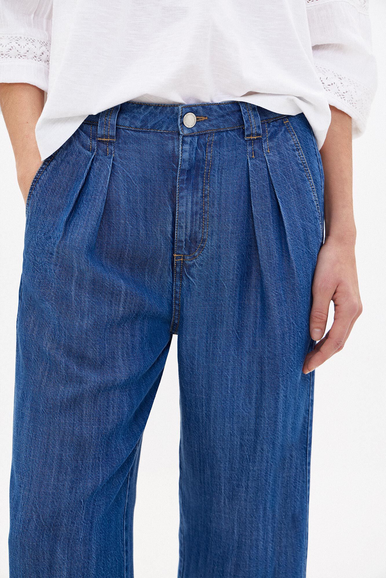 Pantalon fluido vaquero mujer outlet