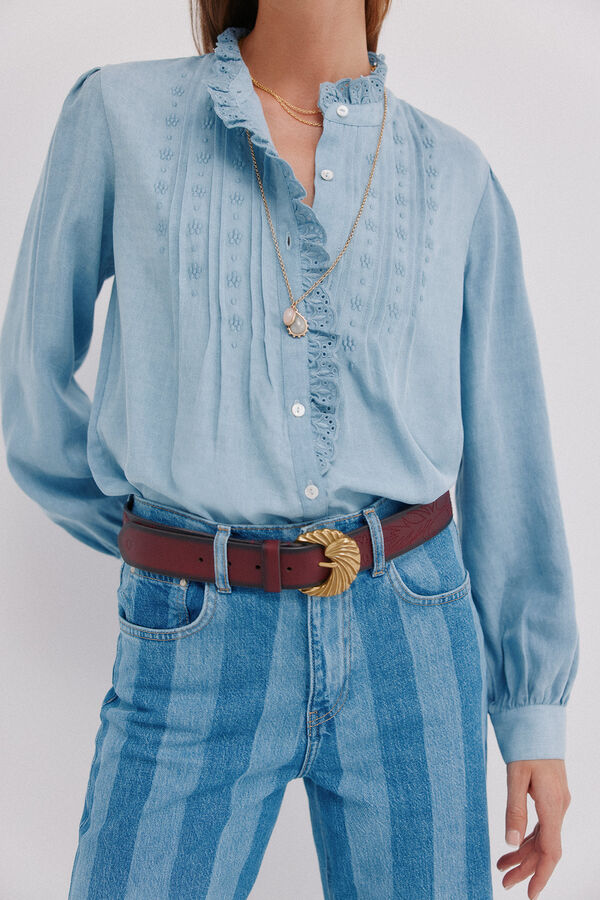 Hoss Intropia Cintia. Blusa com folho na carcela Azul