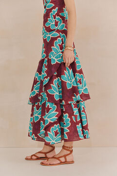 Hoss Intropia Rosa. Saia estampada com folhos. Roxo