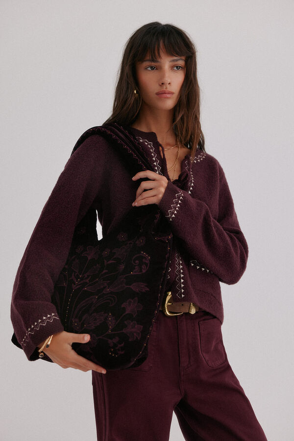 Hoss Intropia Nuria. Bolso hobo terciopelo bordado Marron