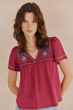 Hoss Intropia Malena. Camiseta com bordado étnico Roxo