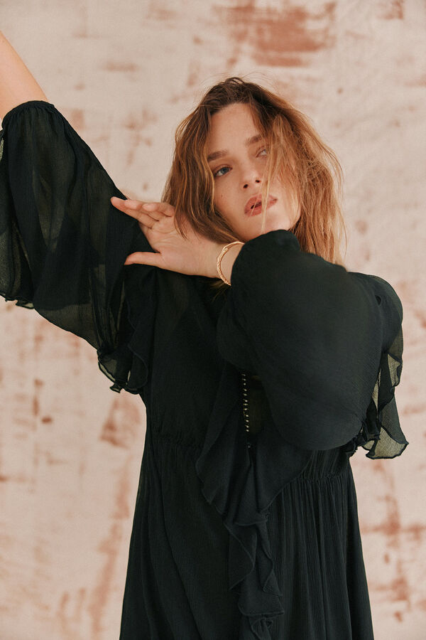 Hoss Intropia Laura. Vestido volantes midi. Verde