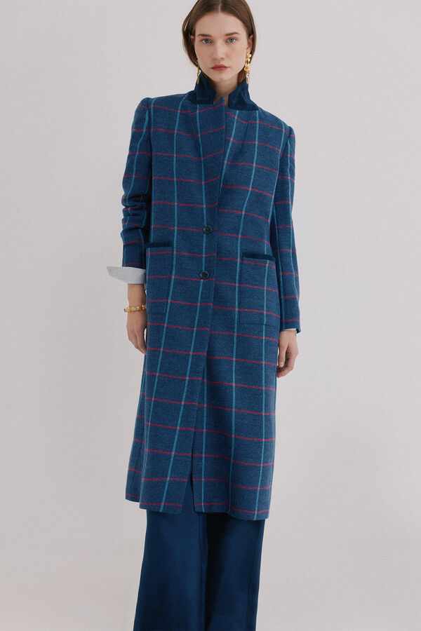 Hoss Intropia Felicia. Casaco comprido aos quadrados Azul