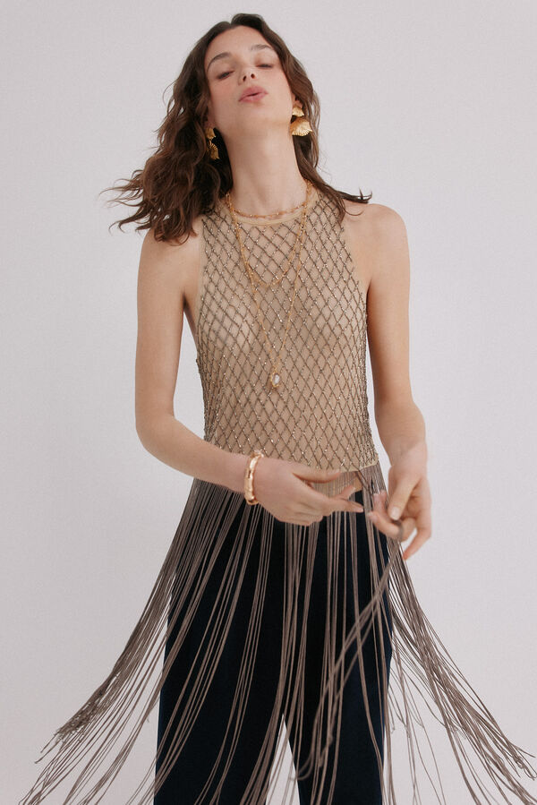 Hoss Intropia Cindy. Top com missangas Ecru