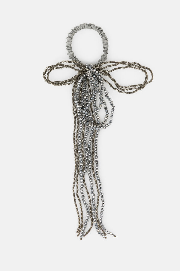 Hoss Intropia Leticia. El&aacute;stico de cabelo prateado com missangas Cinzento