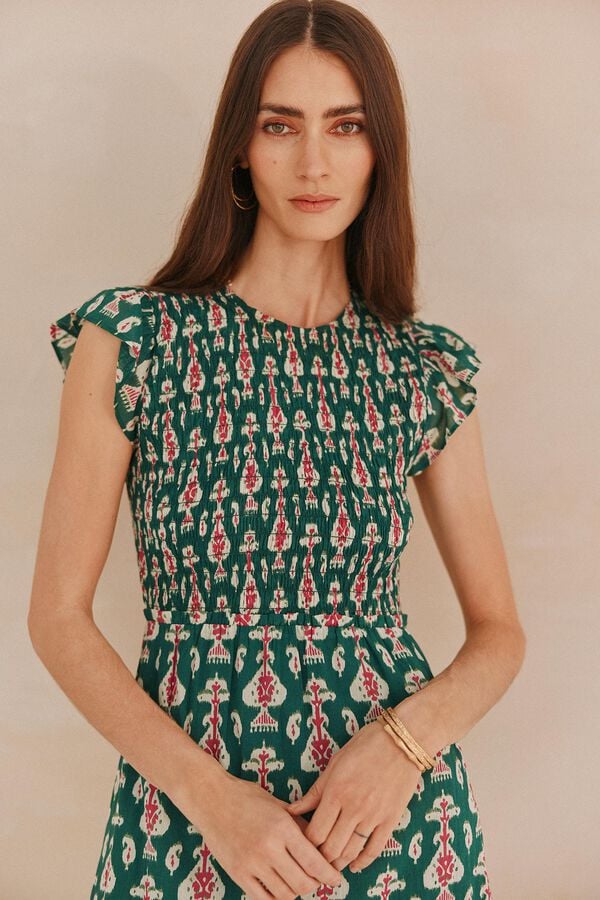 Hoss Intropia Lissette. Vestido nido de abeja Estampado Verde