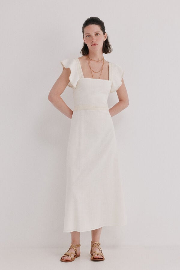 Hoss Intropia Amaya. Vestido midi em algod&atilde;o Ecru