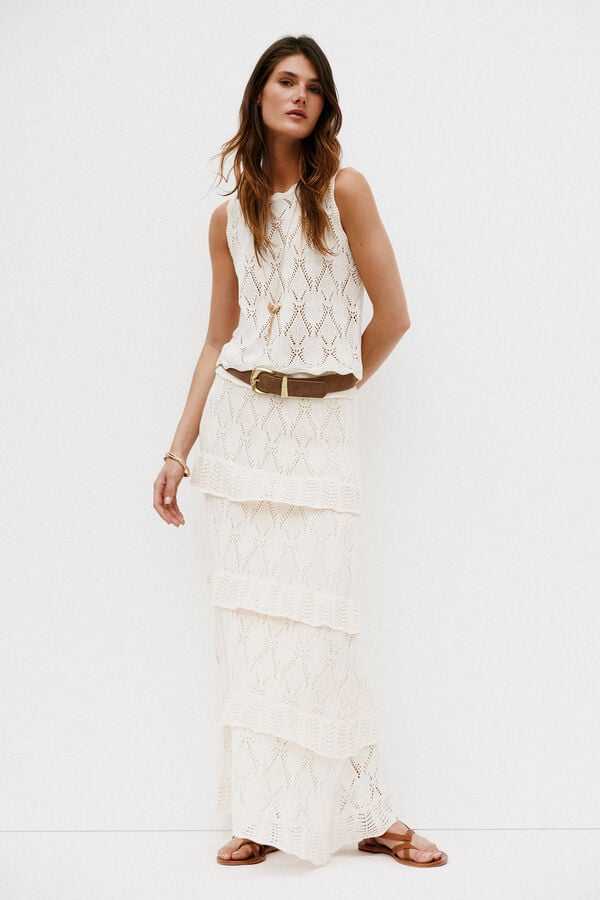 Hoss Intropia Raquel. Saia midi de malha Beige