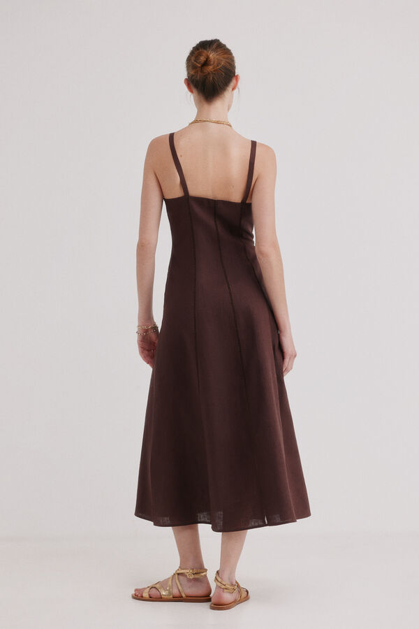 Hoss Intropia Antonela. Vestido midi em linho Castanho