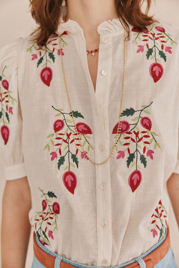 Hoss Intropia Carla Blusa bordada flores Beige