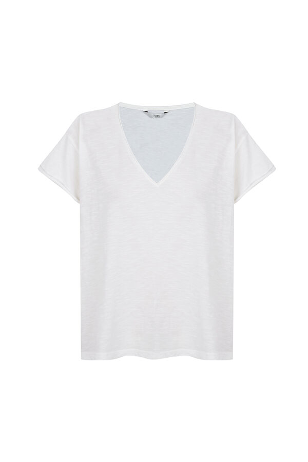 Hoss Intropia Monike. T-shirt de manga curta com decote em bico Beige