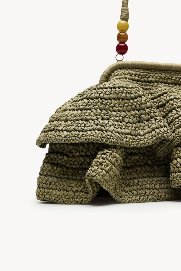 Hoss Intropia Nagore. Bolso de fibras naturales con volantes Kaki