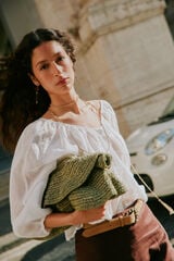 Hoss Intropia Nagore. Bolso de fibras naturales con volantes Kaki