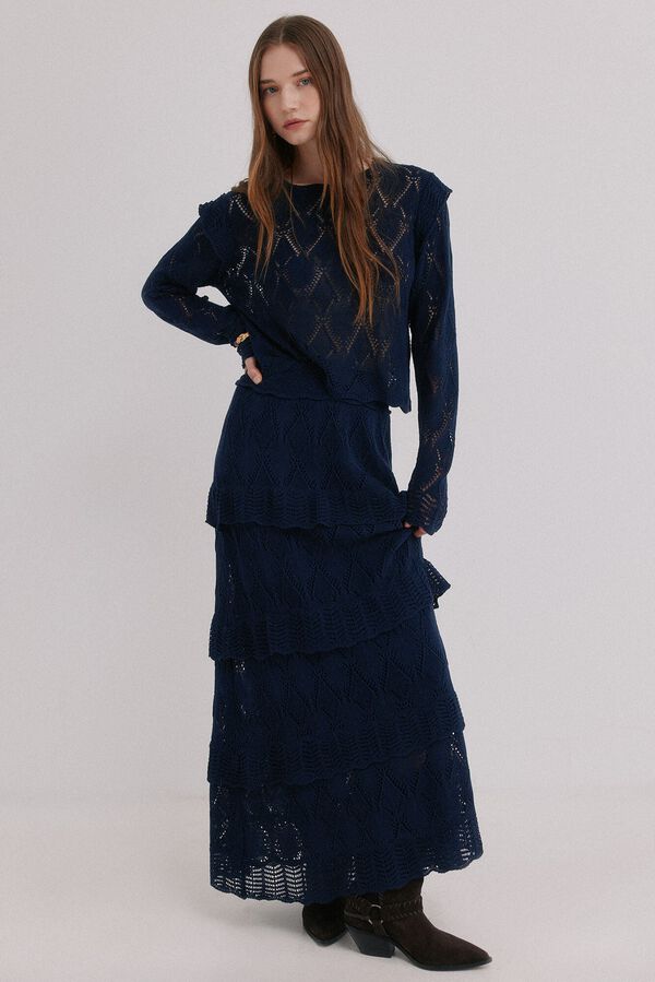 Hoss Intropia Renata. Falda midi tricot Azul marino