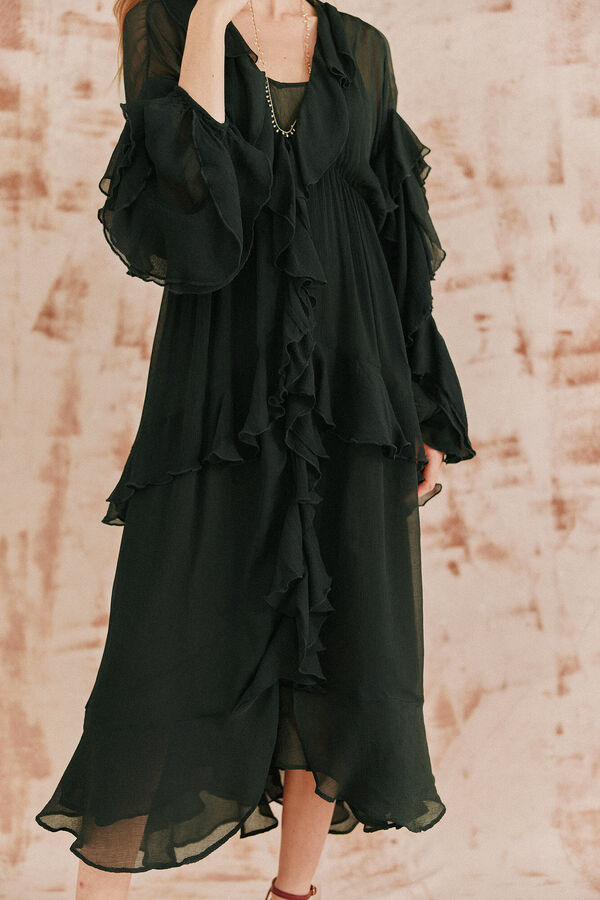 Hoss Intropia Laura. Vestido volantes midi. Verde